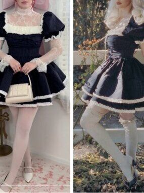 Selkie The Pinstripe Bonny Mini Dress Black White Lace